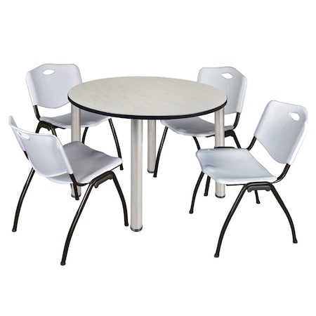 Kee Kee Round Table & Chair Set, Wood, Metal, Plastic Top, Maple TB48RNDPLBPCM47GY